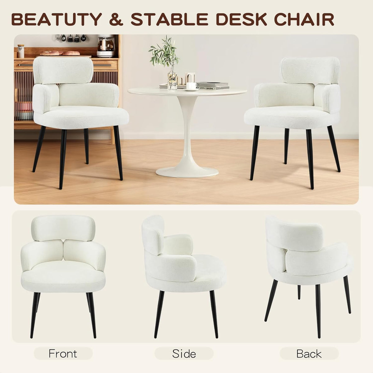 Accent Dining Chair with Arms,Set of 2 Modern Upholstered Side Chair with Soft Fabric Black Metal Legs, Comfy Spacious Seat & Back for Dining Room/Living Room/Bedroom, Beige