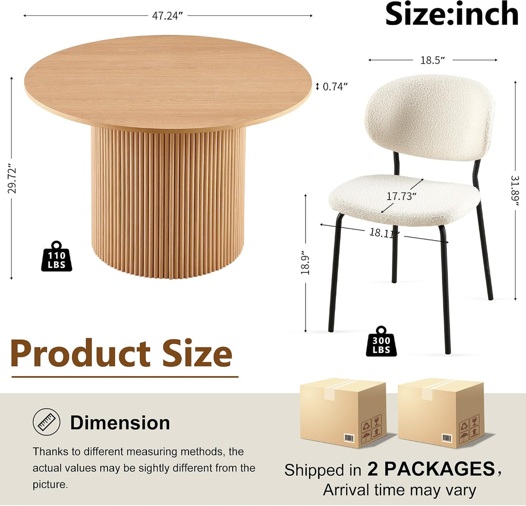 Homedot Modern Round Dining Table Set for 4 with Chairs, 47.24" Oak Wooden Kitchen Table with 4 Seated Dining Room Chairs, 5-Piece Kitchen Dining Table Chairs Set for Apartment,Living Room
