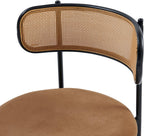 Rattan Dining Chairs Set of 6, Kitchen Chairs with Curved Cane Backrest &Metal Legs, Modern Dining Room Chair, Round Upholstered Sherpa Chair for Living Room, Brown