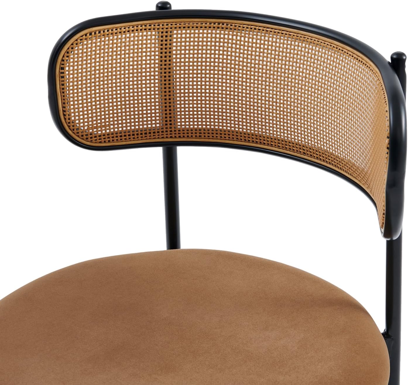 Rattan Dining Chairs Set of 6, Kitchen Chairs with Curved Cane Backrest &Metal Legs, Modern Dining Room Chair, Round Upholstered Sherpa Chair for Living Room, Brown