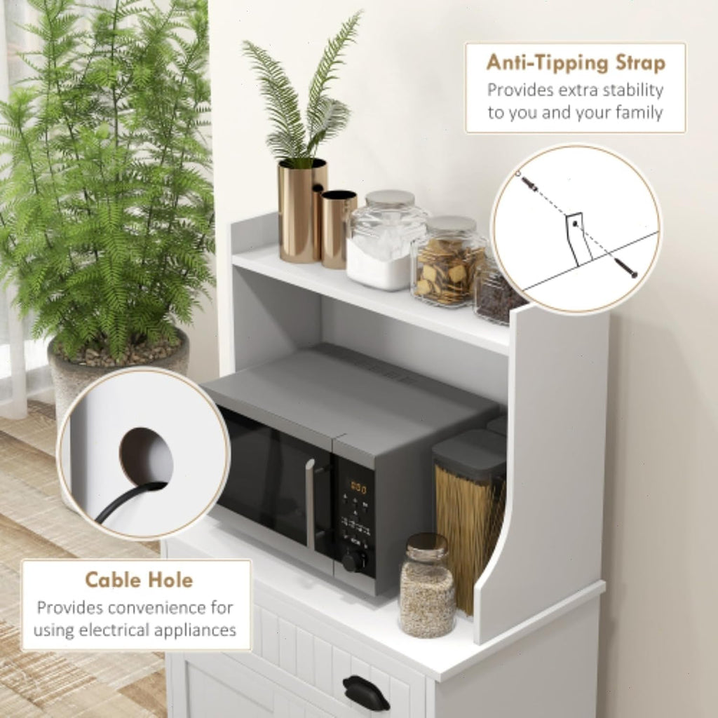 49" Kitchen Microwave Cabinet/Stand with Storage and Drawers, Pantry Storage Cabinet with Hutch & Adjustable Shelves for Kitchen, Dining Room, Living Room, Hallway in White