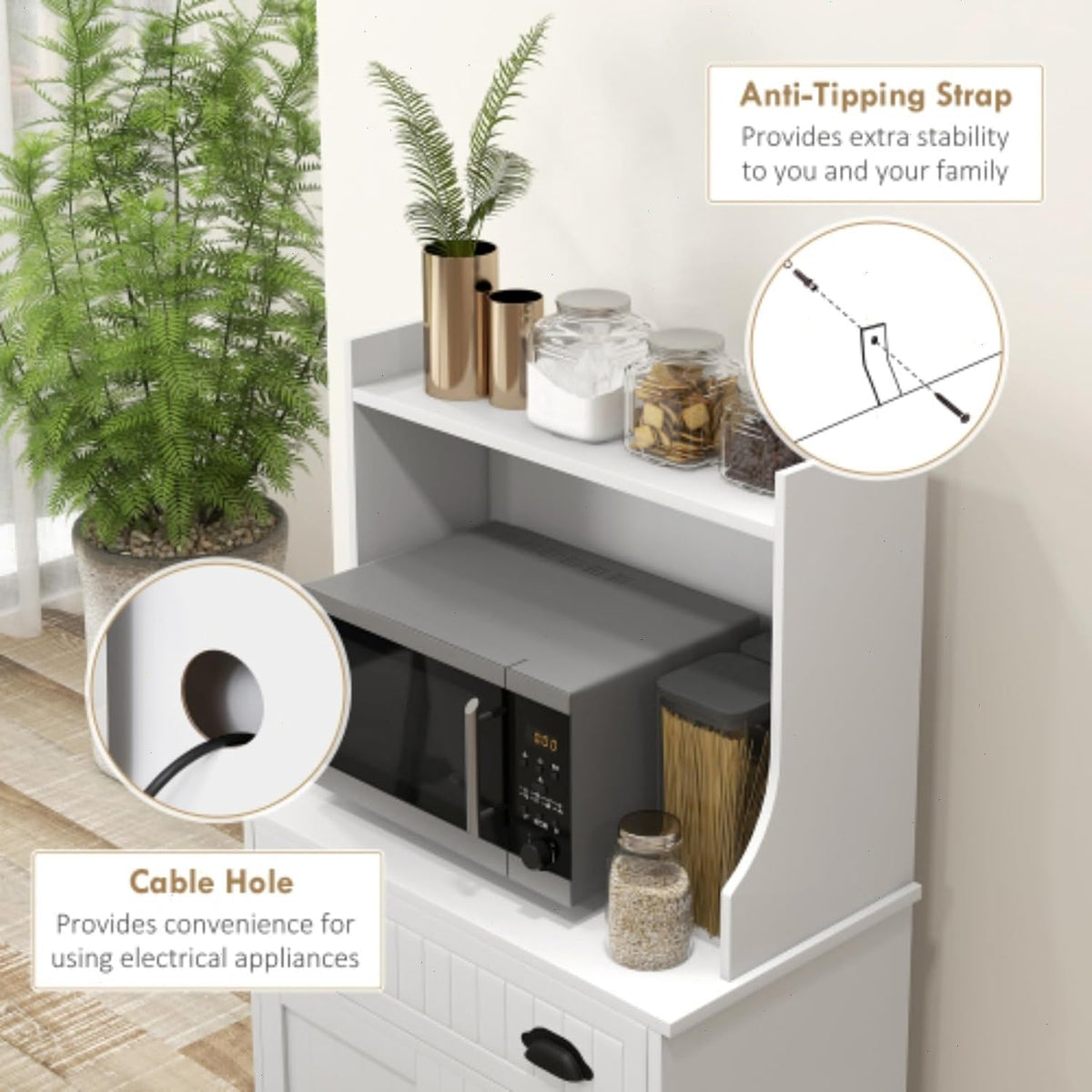 49" Kitchen Microwave Cabinet/Stand with Storage and Drawers, Pantry Storage Cabinet with Hutch & Adjustable Shelves for Kitchen, Dining Room, Living Room, Hallway in White