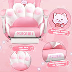 Pink Gaming Chair with Cat Ears & Footrest, Ergonomic Gaming Computer Desk Chair with Cat Paw Lumbar Support & Linked Armrests - Cute PU Leather Game Chair for Girls Adults