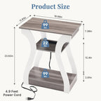 OLIXIS End Table with Charging Station, Modern Curved Nightstand Set of 2