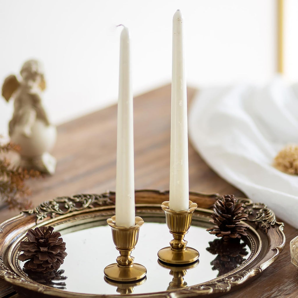 Vintage Candlestick Candle Holders Brass - Romadedi Taper Gold Candle Stick Victorian Style for Table Centerpiece Wedding Festive Christmas Mantel Decoration or Home Decor Set of 2