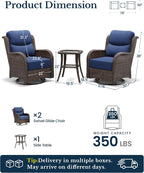 HILLGA Luxury Outdoor Swivel Rocker Patio Chairs of 2 with 6 Inch Thick Cushions and Side Table, Swivel Outdoor Chairs 3PCS High Back Wicker Patio Furniture Set for Porch, Balcony, Deck in Blue