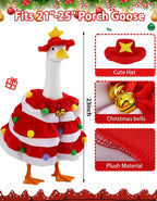 Christmas Porch Goose Outfits with Bells, 2 Pcs/Set Lawn Cement Goose Clothes, 23" Patio Yard Garden Geese Costume Decoration, Red