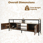 Tangkula Industrial TV Stand for TVs up to 65”, Entertainment Center with 2 Storage Cabinets & 4 Open Shelves, Wooden TV Cabinet with Raised Metal Legs, Media TV Console Table (Backless, Rustic Brown)