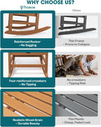THOEOE Outdoor Rocking Chairs Set of 2, Oversized Patio Rocking Chair | HDPE Outdoor Rockers for Front Porch, Patio, Backyard, Balcony and Garden. All-Weather High Back Design, Wood