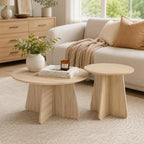 Round Wooden Coffee & Side Tables with Tapered Base, Wood | Nesting Coffee Table Set of 2, Modern Accent Furniture for Living Room Bedroom, Space-Saving Design