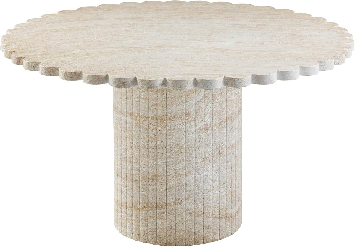 First of a Kind 54" Round Concrete Table in Travertine Finish - Modern Dining Table with Petal-Inspired Design - Seats 6, Indoor/Outdoor Use - Durable and Stylish for Elegant Gatherings
