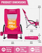 KingCamp Low Beach Chair, High Back Folding Camping Chair for Adults, Oversized Breathable Mesh Seat, 300lbs Heavy Duty Portable Chair with Cup Holder & Storage Pockets for Beach, Outdoor