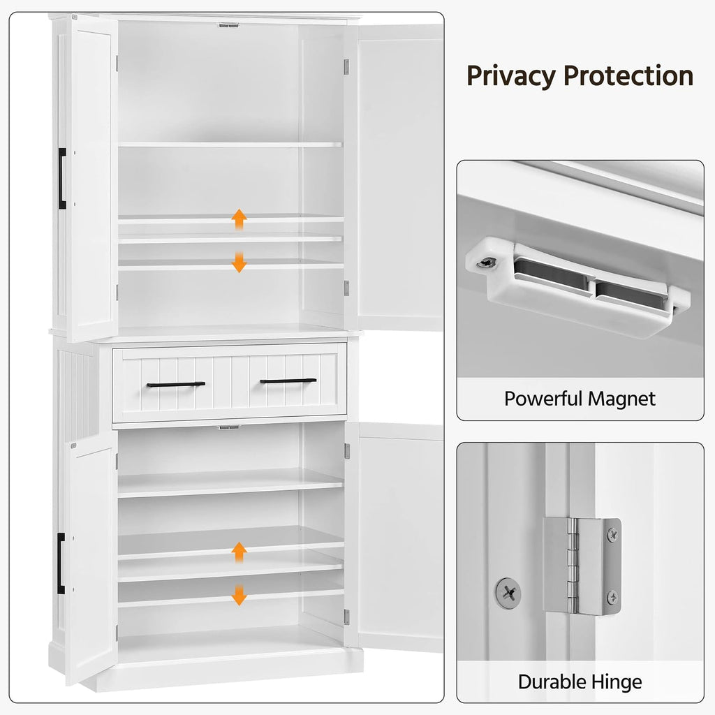 Topeakmart 72.5" H Freestanding 4-Door Kitchen Storage Cabinet,Black | Microwave Oven Stand Pantry Cabinet with S Hooks and Hutch,Freestanding Kitchen Shelves Spice Rack