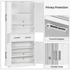 Topeakmart 72.5" H Freestanding 4-Door Kitchen Storage Cabinet,Black | Microwave Oven Stand Pantry Cabinet with S Hooks and Hutch,Freestanding Kitchen Shelves Spice Rack