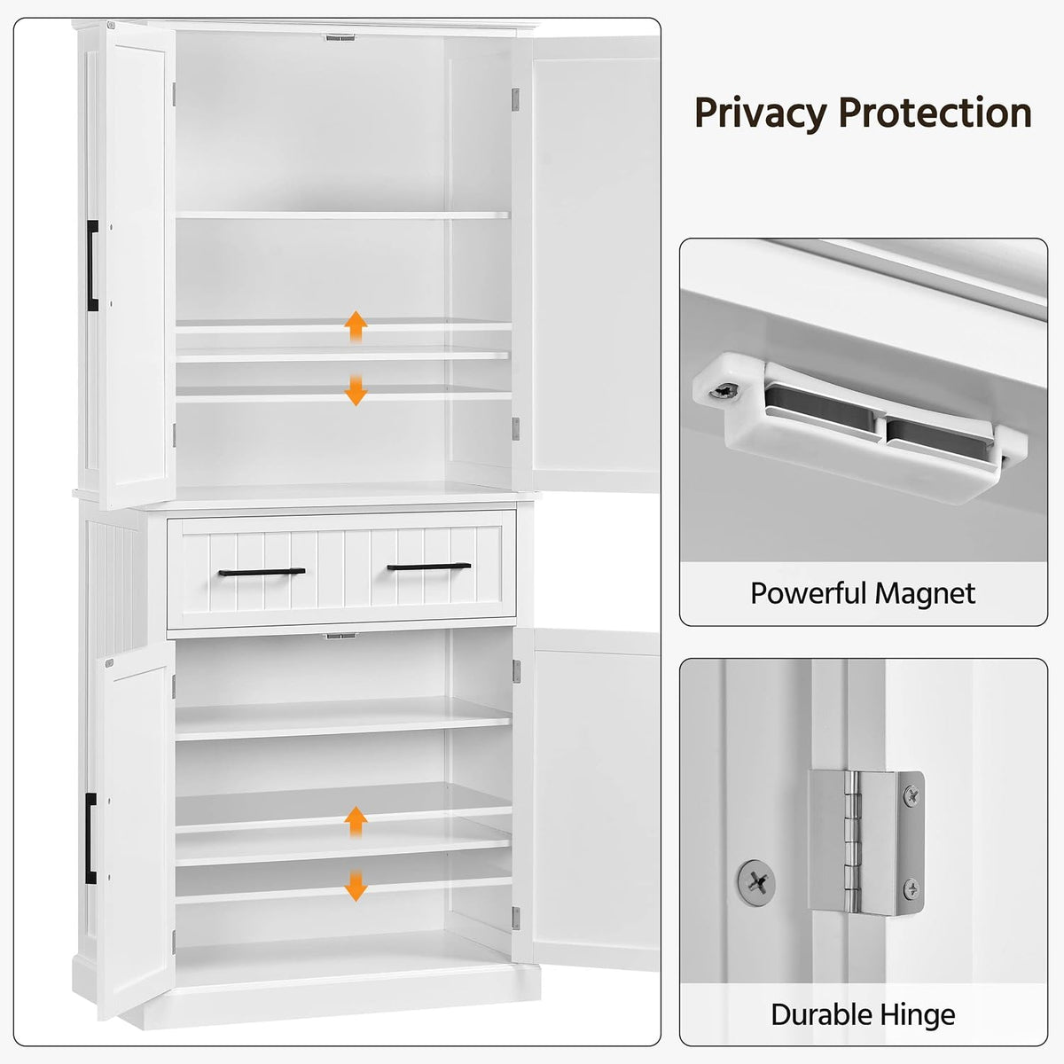 Topeakmart 72.5" H Freestanding 4-Door Kitchen Storage Cabinet,Black | Microwave Oven Stand Pantry Cabinet with S Hooks and Hutch,Freestanding Kitchen Shelves Spice Rack