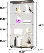 4-Shelf Glass Display Cabinet with LED Lights and Lock,Curio Cabinets Display Case with 2 Door,Tempered Glass Collection Display Showcase for Living Room,Exhibition Hall 64.7"x 32"x 14.4" Black