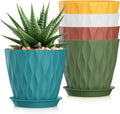 7 Inch Plant Pots 5 Pack, Flower Planters with Drainage Holes and Trays,Plastic Pots for Indoor Outdoor Plants,Multicolor