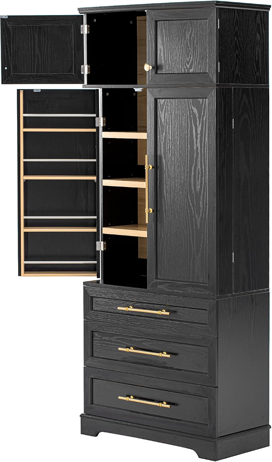 JIJIWANG Kitchen Pantry Storage Cabinet with Doors & Adjustable Shelves,Farmhouse Kitchen Pantry Cabinet with Drawer & Storage,for Kitchen, Dining & Bathroom,Black