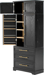 JIJIWANG Kitchen Pantry Storage Cabinet with Doors & Adjustable Shelves,Farmhouse Kitchen Pantry Cabinet with Drawer & Storage,for Kitchen, Dining & Bathroom,Black