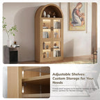 71” Tall Arched Kitchen Pantry with X-Pattern Glass Doors & RGB Lighting, Storage Cabinet Display Cabinet with Adjustable Shelves, Modern Pantry Cabinet for Kitchen, Living Room & Dining Room