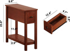 ChooChoo Narrow End Table, Small Side Table for Small Spaces, Slim End Table with Drawer, Narrow Nightstand Bedside Table for Living Room Bedroom, Cherry Brown, 2 Pack