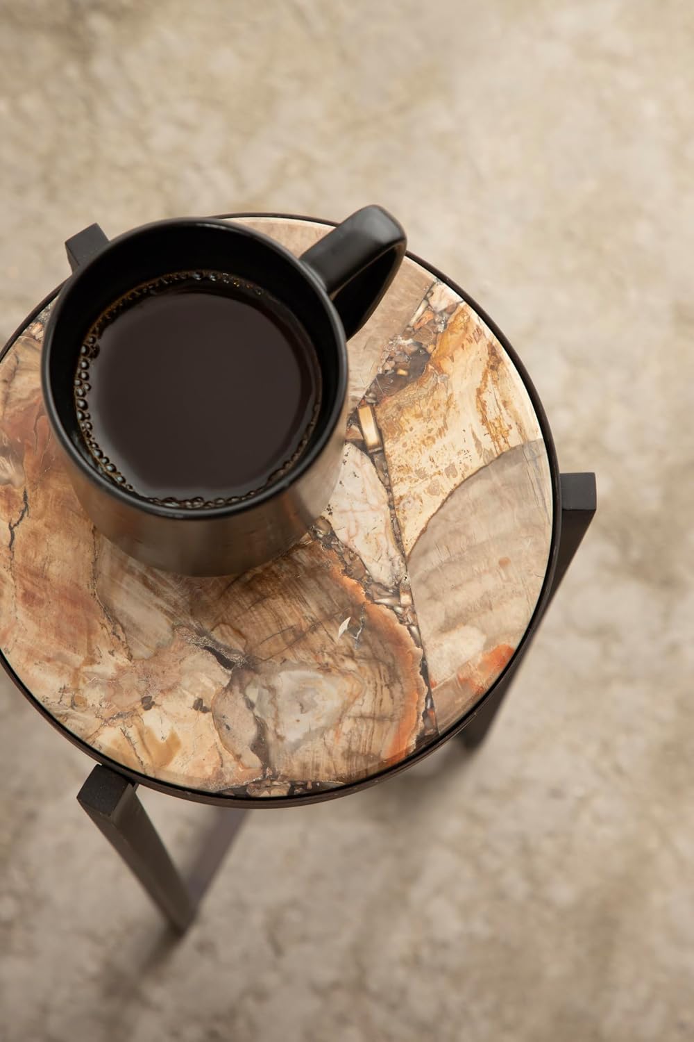Kate and Laurel Aguilar Modern Drink Table, 9 x 9 x 23, Petrified Wood and Bronze, Unique Round Wood Mini Stand for Use as Bathroom Accent or Pedestal Martini Table