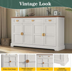 HLR Buffet Cabinet with Drawers,60” Large Sideboard Storage Cabinet with Shelves and Doors,Modern Farmhouse Wooden Coffee Bar Credenza for Dinning Room,Kitchen,Living Room,White