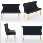 Henf Modern Tufted Velvet Dining Bench with Wing Back, 2-Seat, Nailhead Trim, Sturdy Stainless Steel Legs, Entryway Bench Small Upholstered Loveseat Sofa, 45.6''W x 22.7''D x 35.2''H (Black&Gold)