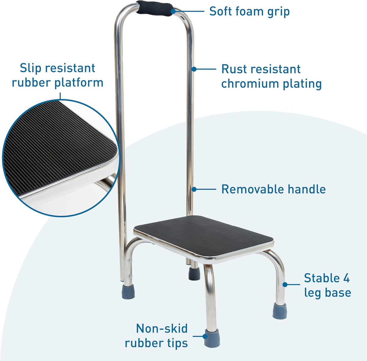 BodyMed Heavy-Duty Foot Step Stool with Handle and Non-Slip Rubber Platform for Seniors & Adults – Holds up to 300lbs, 9 ½ in. Step Up, 18”L x 11.5”W x 34”H