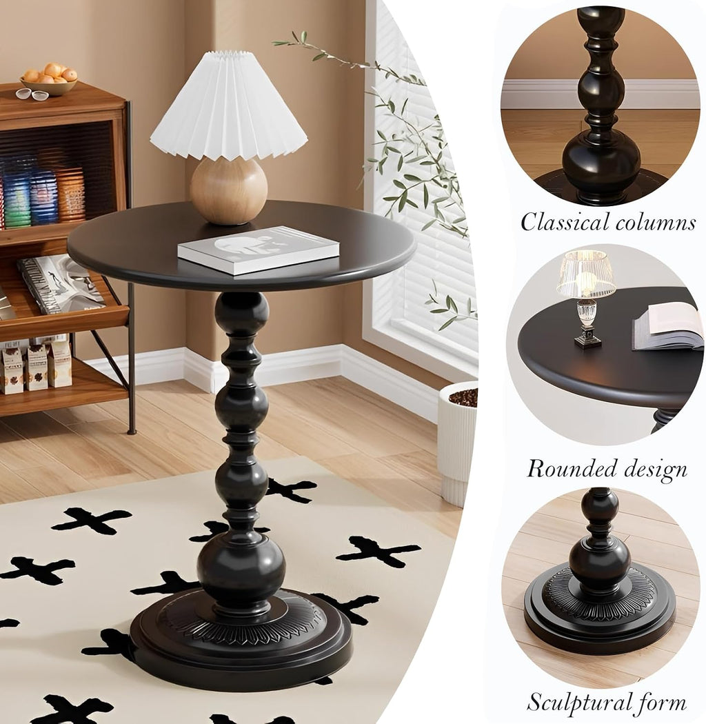 Side Table - 13.8" Round Small Accent Table with Metal Base, Multifunctional Vintage Coffee Table for Living Room, Bedroom, Office & Patio - Elegant Matte-Finished End Tables