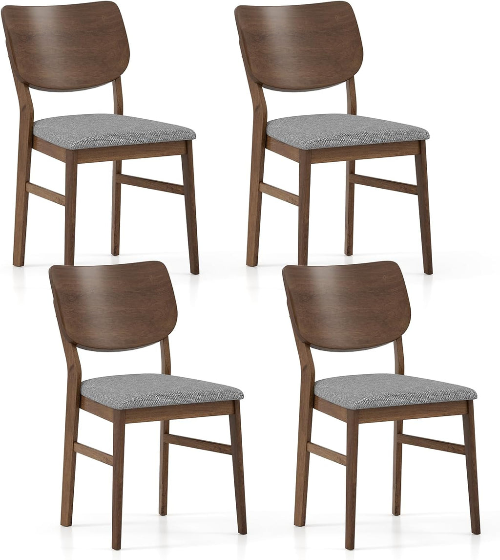 Giantex Wooden Dining Chairs Set of 4, Farmhouse Upholstered Kitchen Chairs w/Rubber Wood Frame, Gray Padded Seat, Curved Back, Armless Fabric Side Chairs for Dining Room, Living Room