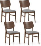 Giantex Wooden Dining Chairs Set of 4, Farmhouse Upholstered Kitchen Chairs w/Rubber Wood Frame, Gray Padded Seat, Curved Back, Armless Fabric Side Chairs for Dining Room, Living Room