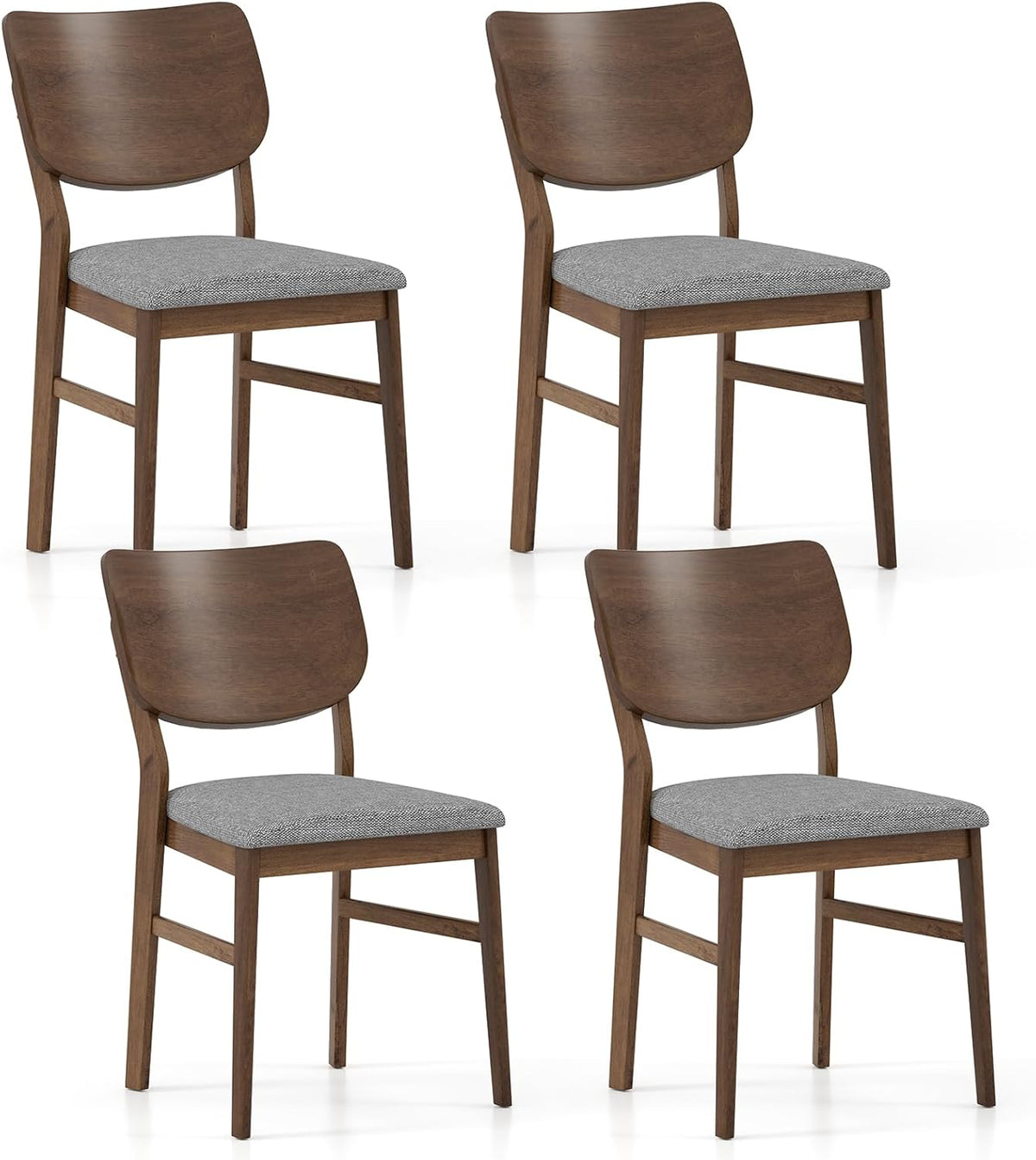 Giantex Wooden Dining Chairs Set of 4, Farmhouse Upholstered Kitchen Chairs w/Rubber Wood Frame, Gray Padded Seat, Curved Back, Armless Fabric Side Chairs for Dining Room, Living Room