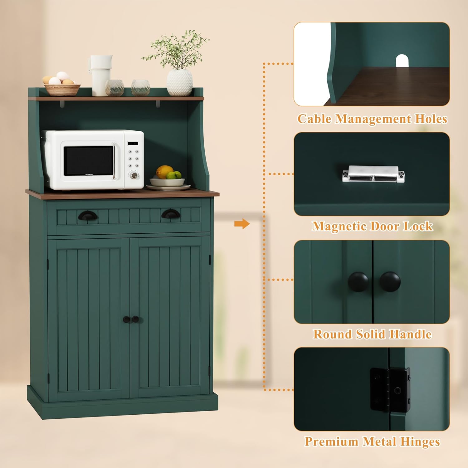 HOLTICO 54" Kitchen Pantry Storage Cabinet with Doors and Adjustable Shelves, Green Freestanding Microwave Cabinet with Drawer for Kitchen, Coffee Bar, Living Room