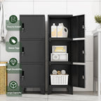 Metal Lockers for Employees-3 Doors Storage Locker with Shelves and Lockable Steel Cabinet for School,Gym,Office,Staff,Assembly Required,Black