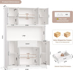 HITHOS 70" LED Kitchen Pantry Cabinet with Charging Station, 47" Wide Pantry Storage Cabinet with Large Microwave Stand, Modern Kitchen Hutch with Drawers and Cabinets for Dining Room, White