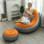 Plush Inflatable Sofa with Foot Pedals, Japanese Lazy Sofa, Thick Seat Cushion, Tatami Style (Orange)