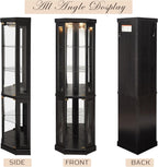 Corner Curio Cabinet, 70" H Lighted Glass Display Cage with Tempered Glass Doors and Adjustable Shelves, Bulb Inclued, Wine Bar China Cabinet for Living Room Liquor Storage (Black)