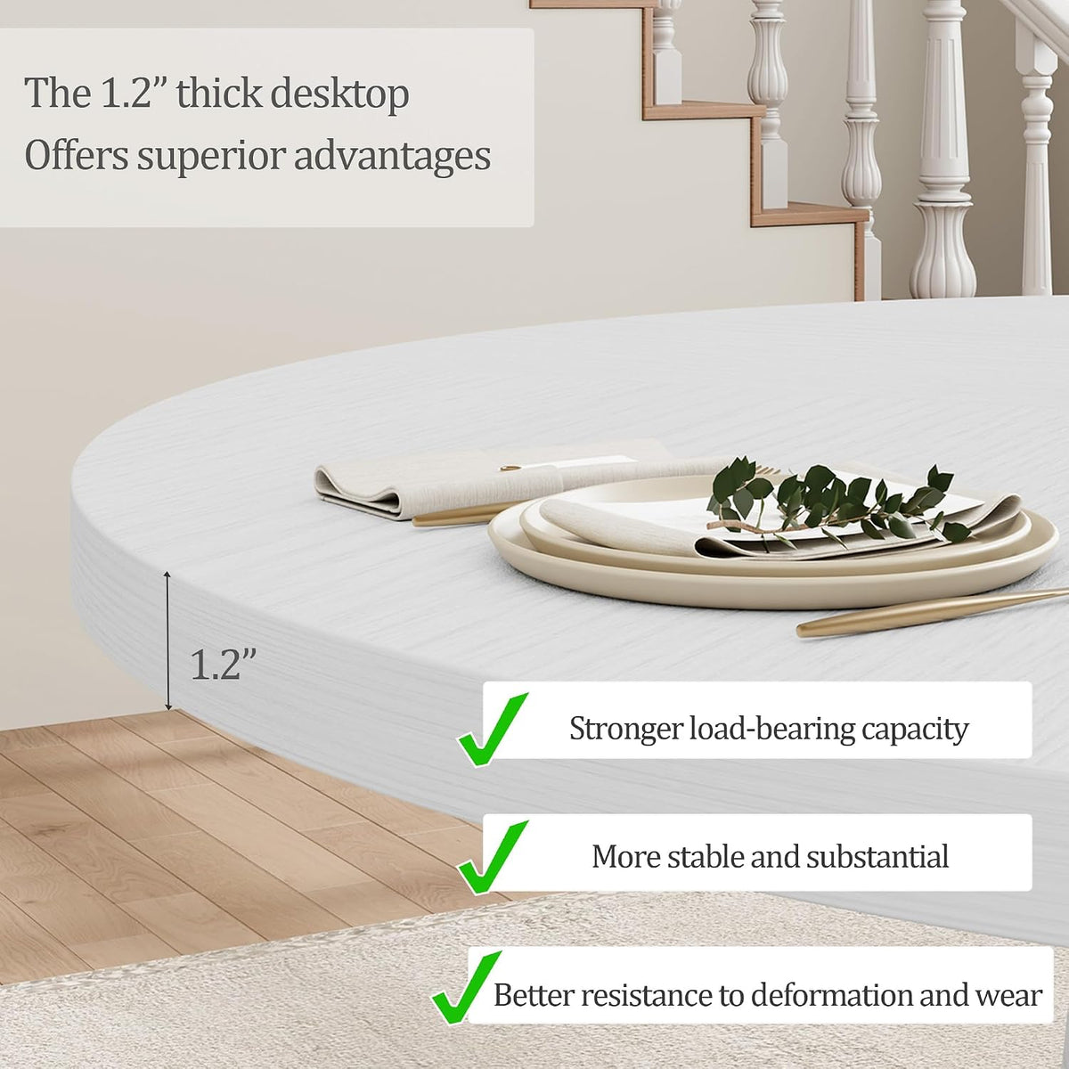 GarveeHome Round Dining Table for 4, 47 Inches Dining Room Table with Wooden Base, Kitchen Table with Circle Tabletop, Dinner Table for Dining Room, Kitchen, Living Room, White