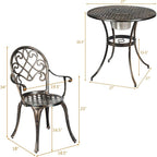 Giantex 3pcs Bistro Table Set Cast Aluminum Outdoor Patio Furniture Set Round Table W/Removable Ice Bucket, 2 Chairs Antique Garden Furniture Weather Resistant (Antique Bronze)