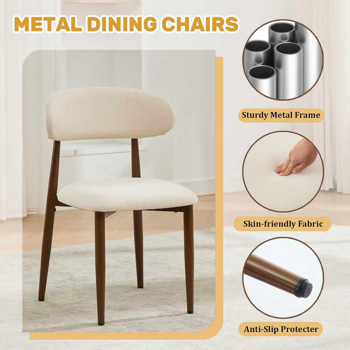 5-Piece Extendable Oval Dining Table Set, 43in-59in Wood Kitchen Table with 4 Fabric Upholstered Chairs, Modern Dining Room Set for 4 People, Walnut Finish