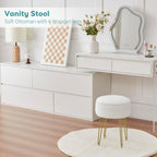 BRIAN & DANY Vanity Stool, Faux Fur Vanity Stool Chair with Storage, Round Makeup Chair Soft Padded Seat with Legs for Bedroom (White)