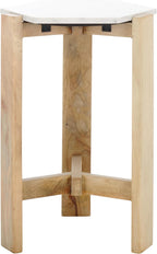 SAFAVIEH Home Collection - Pisa Side Table, White Marble Hexagon Top with Natural Wood Base, Fully Assembled (ACC3733A)