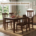 COSTWAY Wood Dining Chairs Set of 4, Solid Rubber Wood Kitchen Side Chair w/Wide Contoured Seat & High Back, Armless Farmhouse Accent Chairs for Kitchen, Living Room, Small Dining Nooks (Dark Brown)