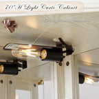 Corner Curio Cabinet, 70" H Lighted Glass Display Cage with Tempered Glass Doors and Adjustable Shelves, Bulb Inclued, Wine Bar China Cabinet for Living Room Liquor Storage (White)