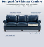Kingfun Mid-Century Modern Couch, Faux Leather Sofa, 3 Seater Couch for Living Room with Rolled arms & Nailhead Trim, Blue