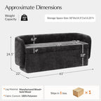 HULALA HOME 61" Bedroom Storage Bench with Low Backrest, Black | Upholstered Chenille End of Bed Bench, Large Storage Ottoman with Seating for Living Room
