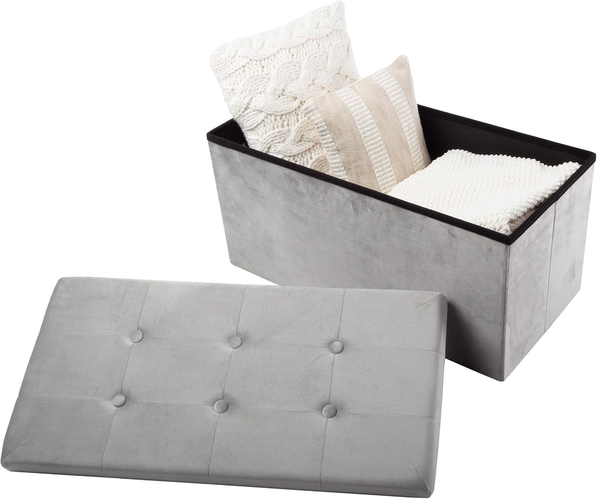 Storage Ottoman - Velvet Tufted Footrest, Linen Chest, or Bench Organizer with Removable Lid for Bedroom, Dorm Room, or Entryway by Lavish Home (Gray)