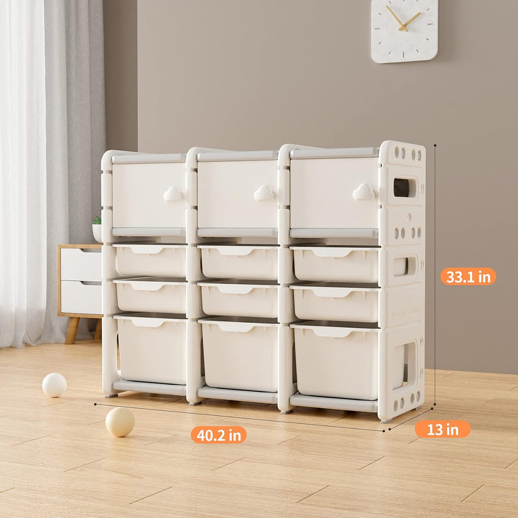 UNICOO Kids Shelves, Children Toy Organizer, Kids Bookshelf and Toy Storage for School, Bedroom, Playroom or Nursery (3 * 4)