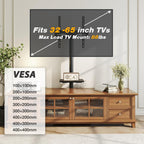 TVON Floor TV Stand with Power Outlet for 32-65 inch TVs up to 88 lbs | Swivel TV Mount Stand with Height Adjustment and Safety Wood Base for Bedroom, Office, Corner, Max VESA 400x400mm, Black